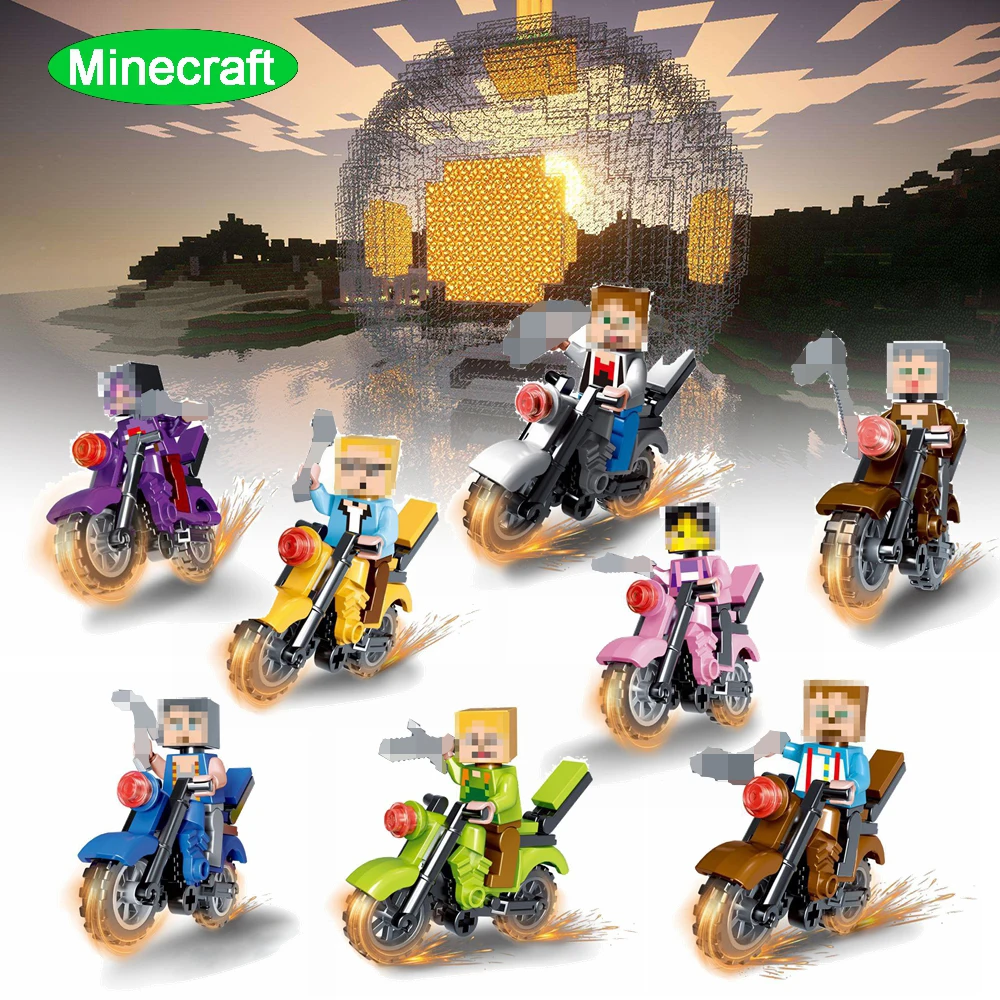 

Minecraft Legoing Motorcycle Figures My World Block ZOMBIE PIGMAN CREEPER ENDERMAN VILLAGER POLAR BEAR DIY Toy Minecrafts