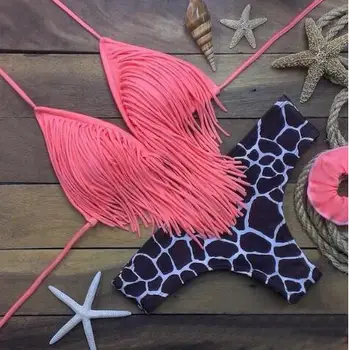 

Party Favors 2019 new swimsuit bikini leopard tassel ladies sexy swimsuit