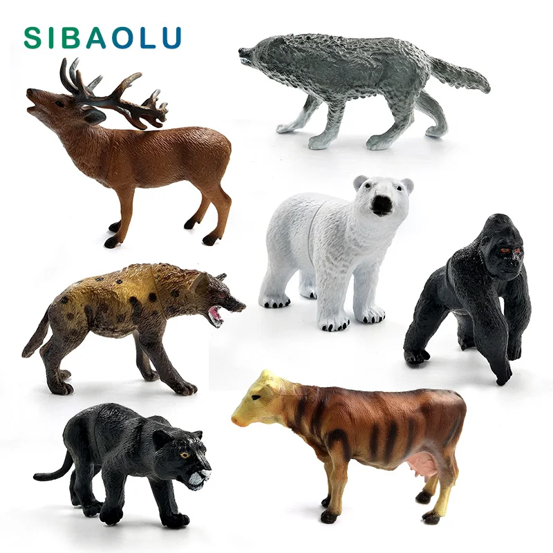 

Zoo Bear Deer Tiger Leopard Lion Wolf Elephant Horse Cow Plastic Animal Figurine PVC Toys ornaments decoration Set Gift for Kids