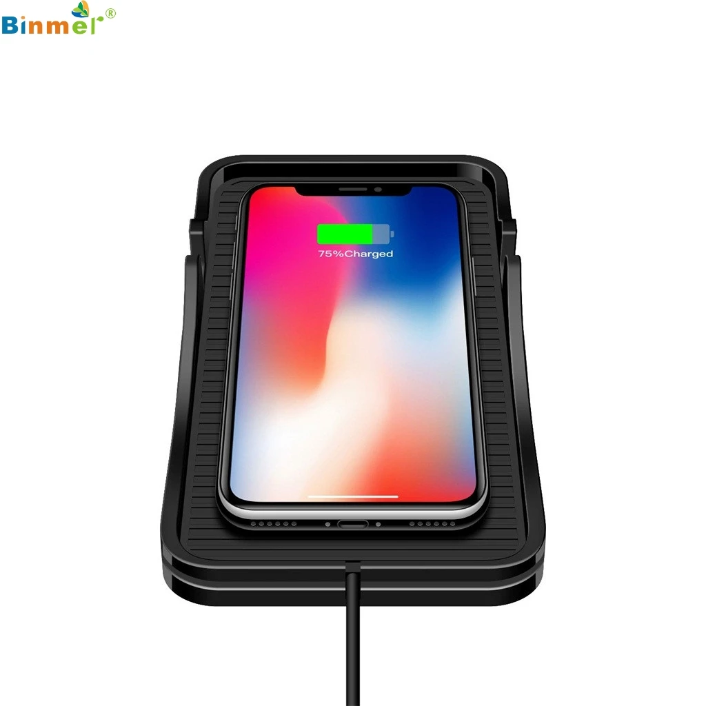 

Binmer QI wireless car fast charger made of silicone soft adhesion strong non-slip wireless charging pad for Samsung iphone 2019