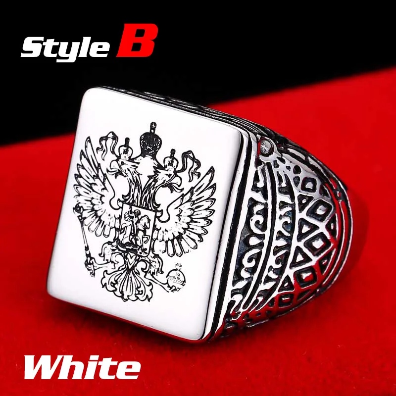 Байер полированное кольцо из нержавеющей стали, байкерское мужское кольцо, герб Российской печатки, модное ювелирное изделие, LLBR8-353R - Цвет основного камня: B style white