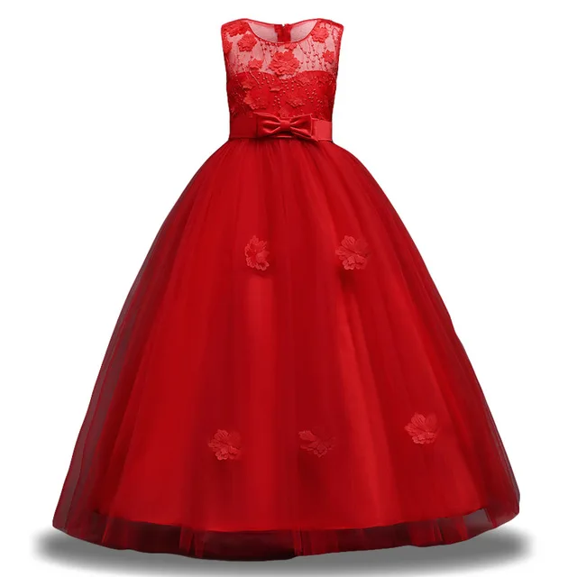 Новое платье для девочек костюм принцессы на свадьбу, платье подружки невесты длинные праздничные Детские платья для девочек, одежда для детей 6, 10, 12, 14 лет - Цвет: Red