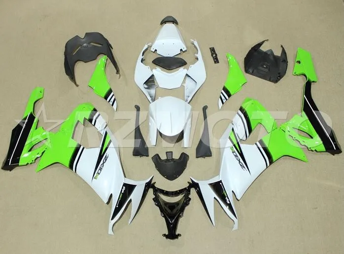4 подарки Новые горячие продажи ABS Полный комплект обтекателя подходит для Kawasaki Ninja ZX-10R ZX10R 2008 2009 2010 08 09 10 Зеленый Белый FR