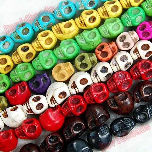 

Fctory Price 10x13mm Carved Turquoises Skull Beads 16" Strand Blue White Black Red Green Coffee Multi Yellow diy