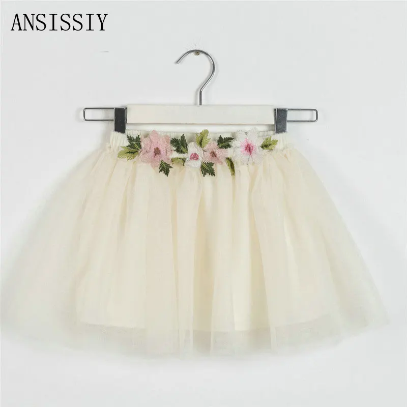 

Soft Thin Mesh Tulle Skirt Solid Flower Pattern Baby Girl Skirts for 2 to 10 Years Children's Days Dance Performance Cloth