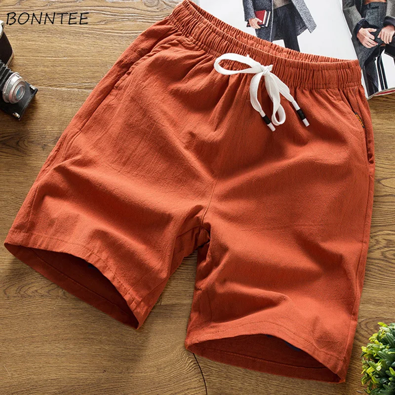 

Shorts Men Cotton Short Comfortable High Quality Loose Elastic Waist Mens Korean Style Daily Leisure Solid All Match Trendy Chic