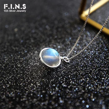 

F.I.N.S S925 Sterling Silver Natural Moonstone Necklace Personalized Necklace Simple Natural Stone Necklace Women Accessories