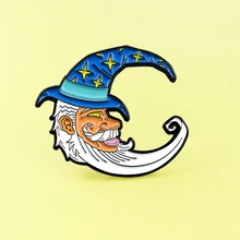 Мультфильм белая борода Луна дедушка волшебник брошь синяя шляпа звезда брошь эмаль значок для детей нагрудные джинсовые мультфильм ювелирные изделия Spille