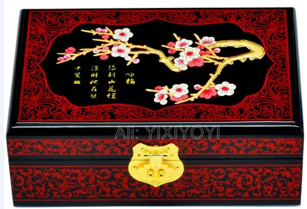 

Chinese Retro 2 Layer Wood Storage with Mirror Jewelry Box Organizer Earring Bangle Display Box Container Wedding Carrying Case