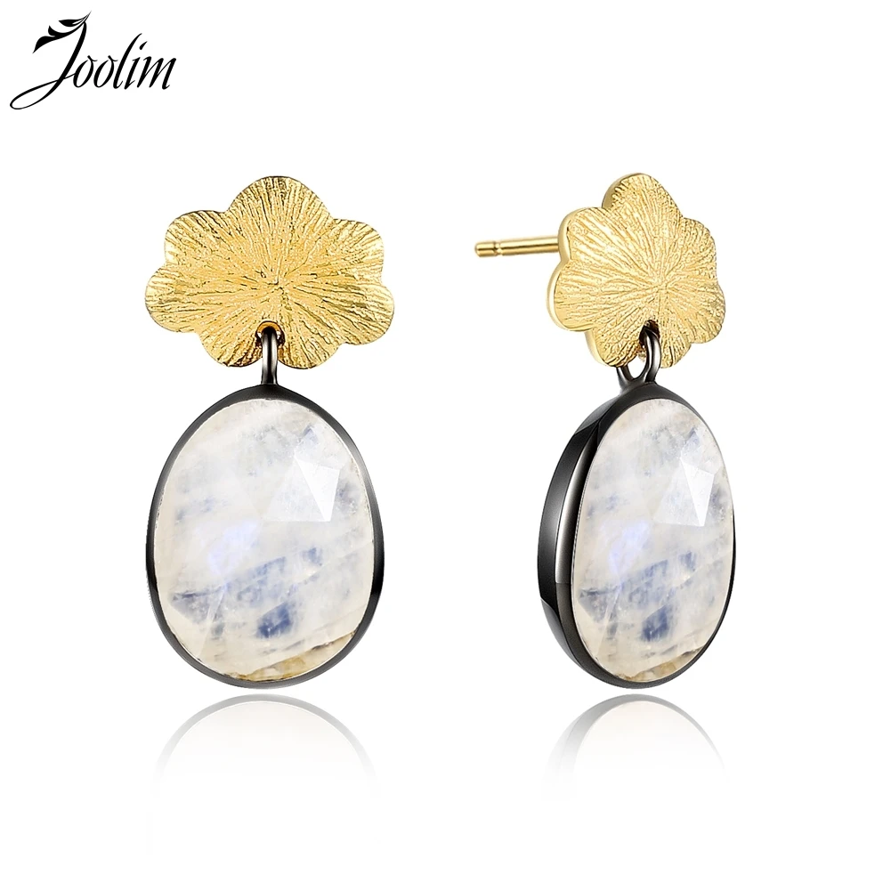 

Joolim Labradorite Stone Earring High End 925 Sterling Silver Earring With Flower Women Gift