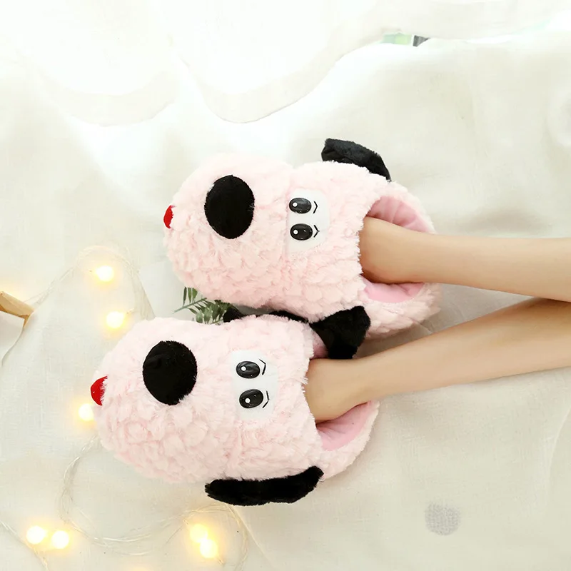

KESMALL Winter Indoor Luck Dog Slippers Flat Furry Home Cute Dog Slipper Women Plush Slippers Girls Animal Warm Non-slip Shoes