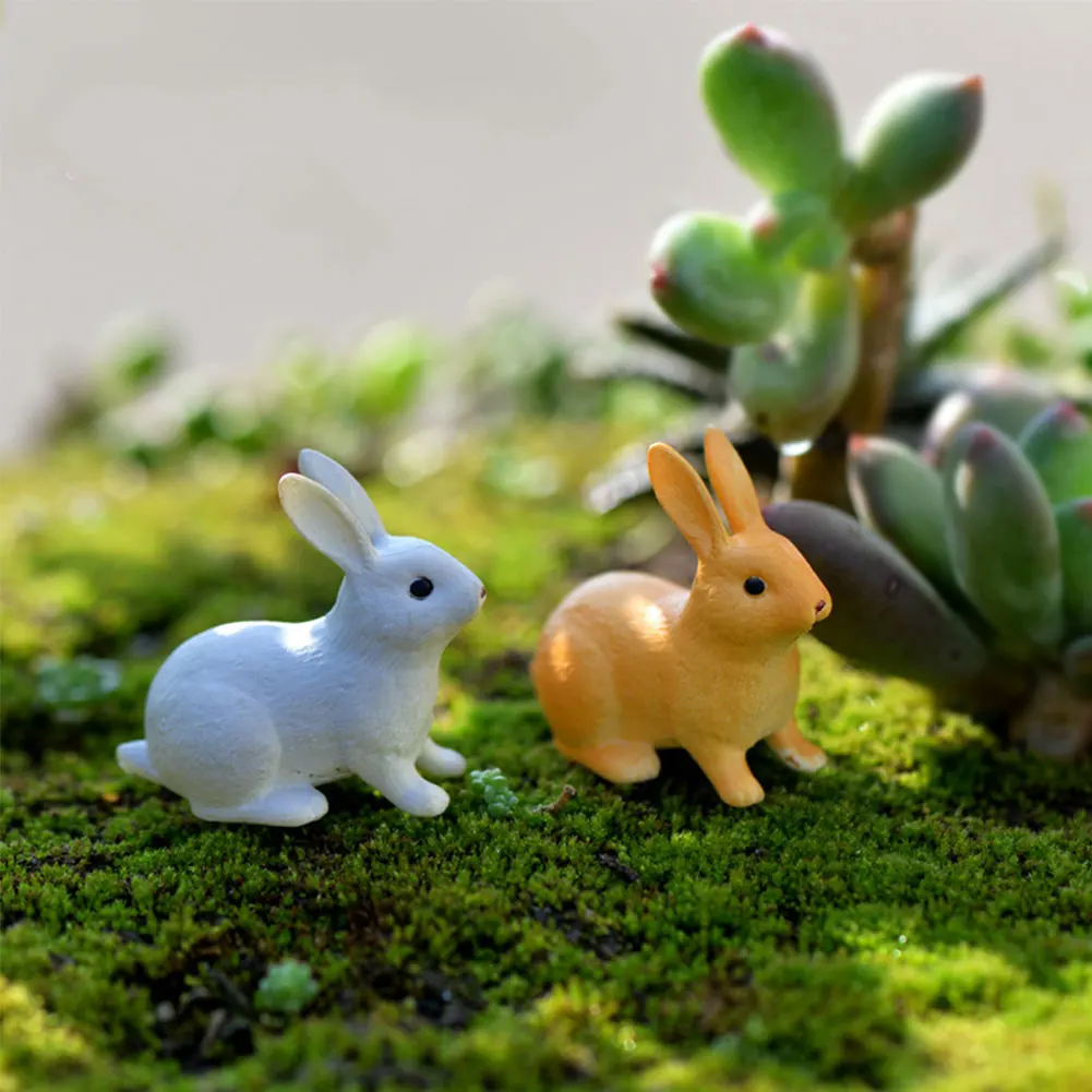 2Pcs Rabbit Ornament Miniature Figurine Fairy Garden Terrarium Landscape Decor