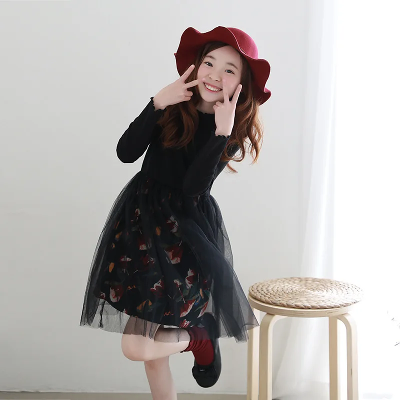 

Girls Princess Dress 2018 New Casual Style Autumn Winter Kids Black Long Sleeve Design Dress for Girls Clothing56 8 10 12 14Year
