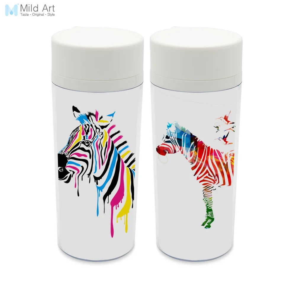 

Personalized BPA Free Plastic Insulated Drinkware Nordic Minimalist Colorful Zebra With Lid Wide Mouth 300ml Water Bottles Gift