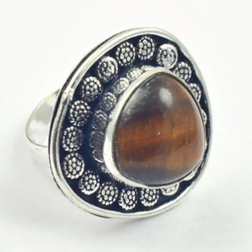 

Tiger Eye Ring Silver Overlay over Copper, USA Size 7.25 , R3492