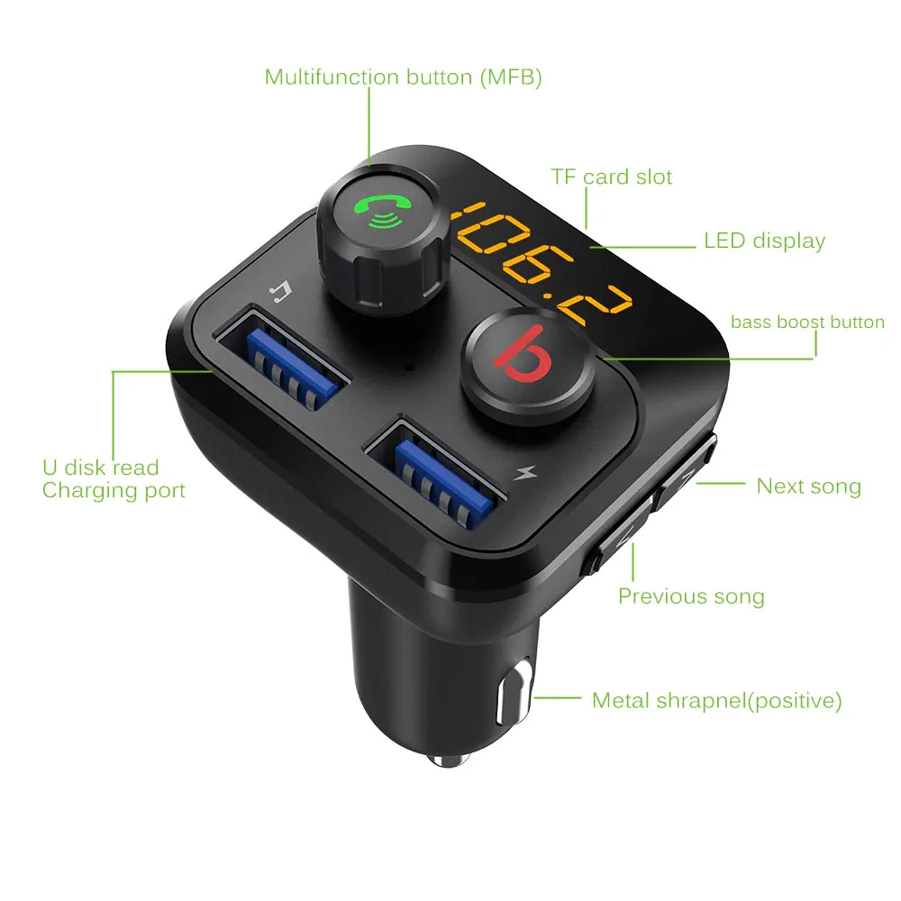 Автомобильный комплект Vehemo MP3 бас FM передатчик Handsfree Bluetooth портативный 5 В/3 4 А