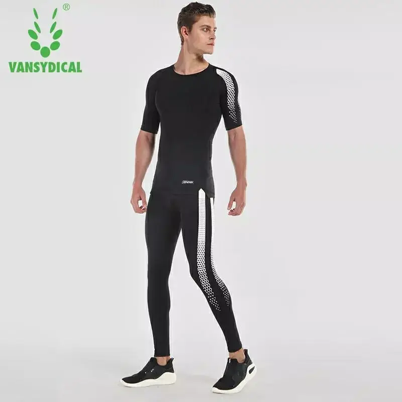 Vansydical Компрессионные спортивные костюмы мужские трико для бега топ и шорты