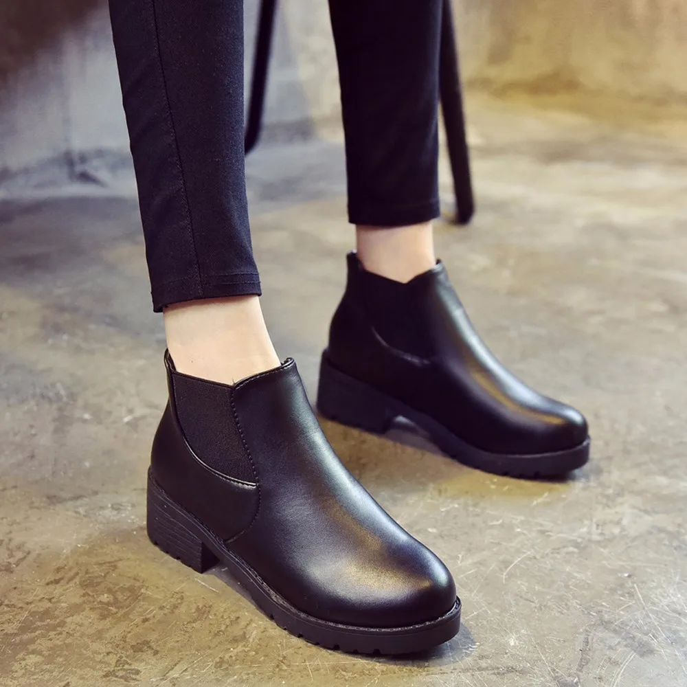 

Mujer Female Ankle Boots Women Leather Low Flat Block Heel Chelsea Ankle Boots Shoes Genuine Leather Shoes 30 Dropshipping