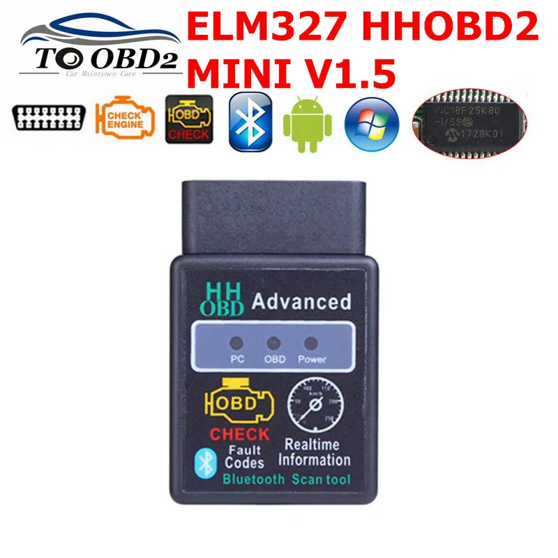 Best ELM327 HHOBD2 HH OBD Diagnosis Scanner V1.5 ELM327 Works Android Torque Bluetooth ELM327 HH OBDII with PIC18F25K80 Chip