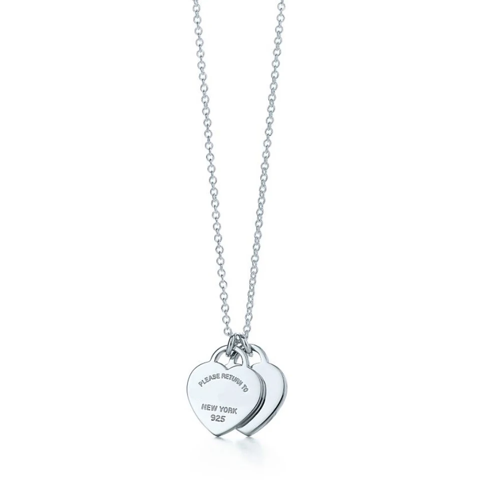 

Kristie 100% Sterling Silver Romantic Dual Heart Ping -in -shape Blocking String Elegant Clavicle Chain