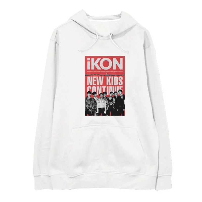 Ikon KPOP осенне-зимнее пальто Мужская толстовка с капюшоном Женская хлопковая Корейская версия черная белая с буквенным принтом рукав для отдыха - Цвет: 1