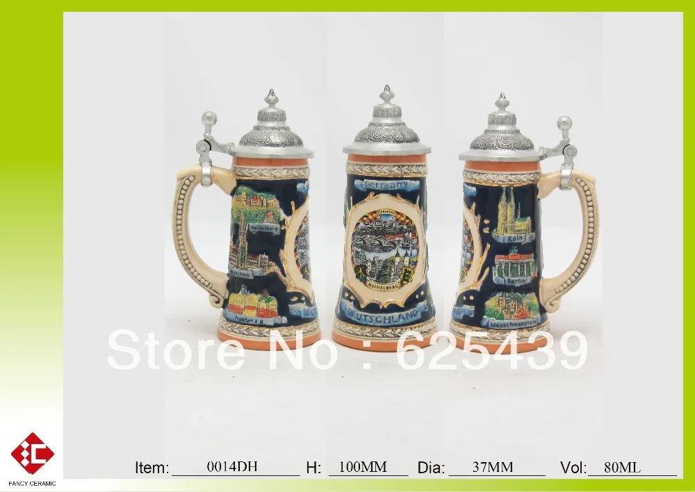 Free Shipping Ceramic Beer Stein With Pewter Lid Drink Ware Gift