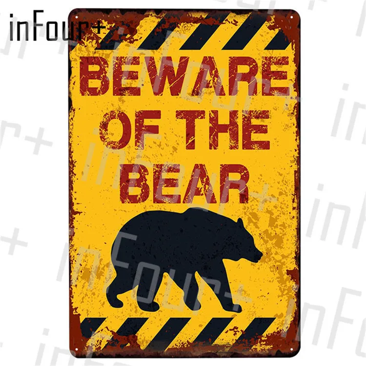 Beware of Bear Aluminum 8x12 Metal Novelty Vintage Reproduction Danger Sign