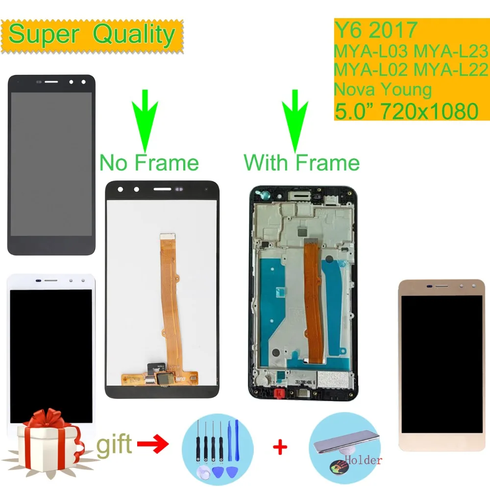 

For Huawei Y6 2017 MYA-L03 MYA-L23 MYA-L02 MYA-L22 Nova Young LCD Display Touch Screen Assembly With Frame Y5 2017 MYA-L41 LCD