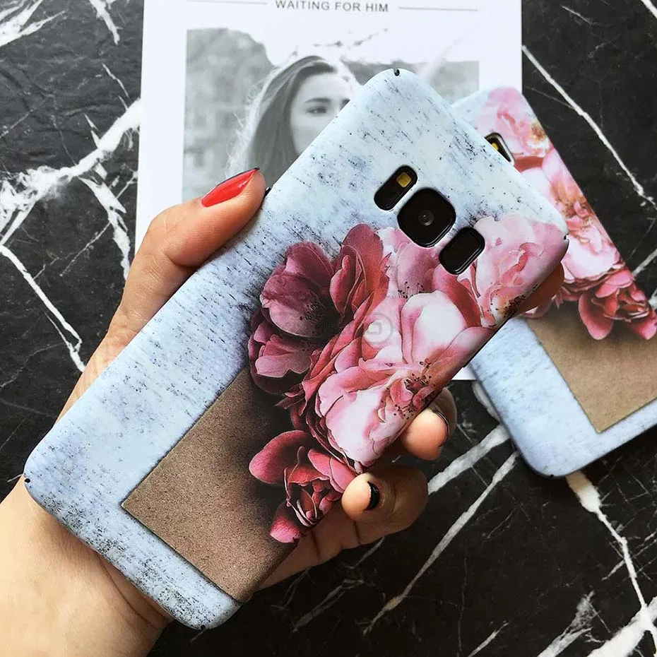 YAMIZOO For Samsung Galaxy s7 s8 Plus s9 Case Flower Hard Phone Cases Marble Back Cover For Samsung s8 s9 s7 Edge Case Note 8 (4)