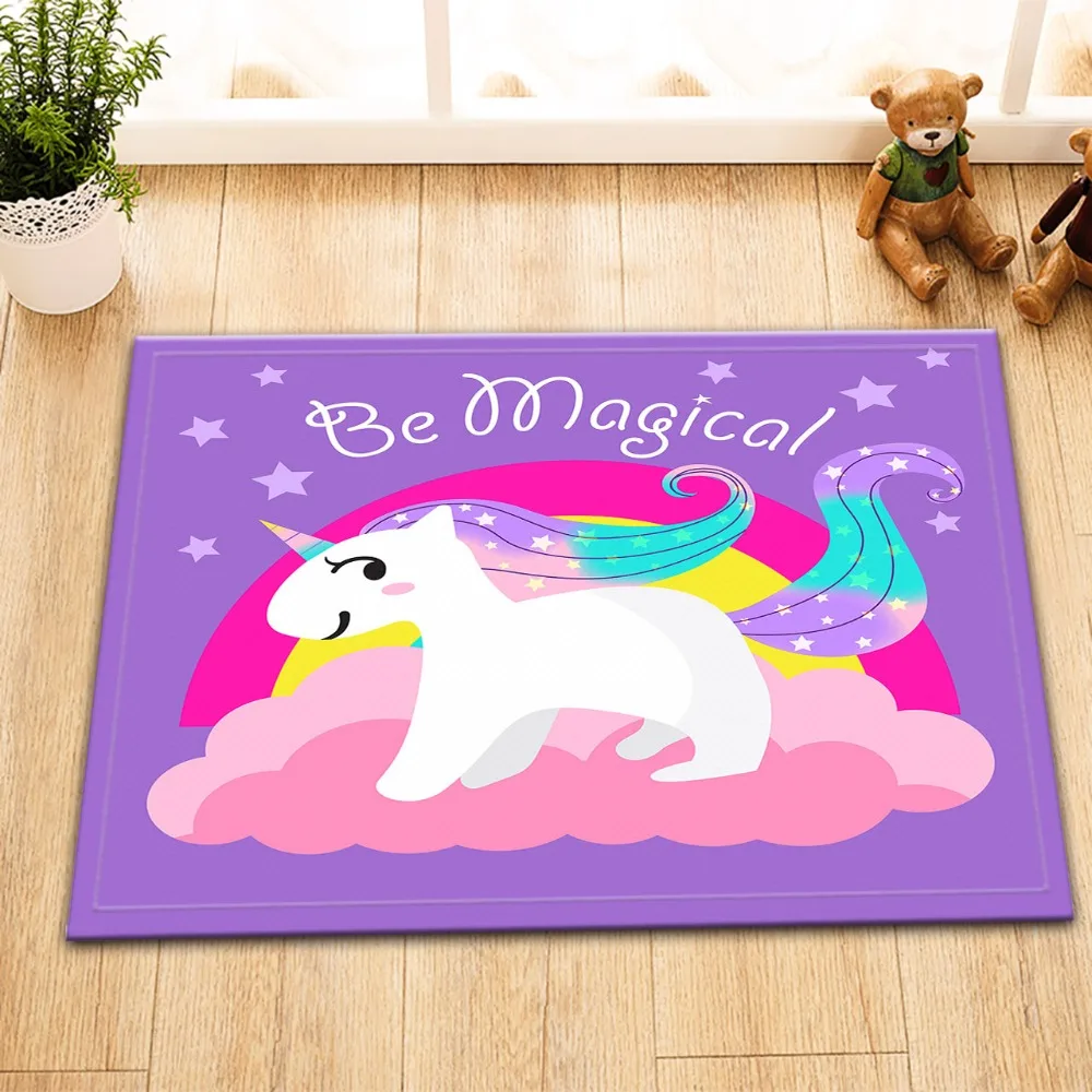 LB 60*40 Rainbow Unicorns Purple Bath Mat Anti Slip Tape Bathroom