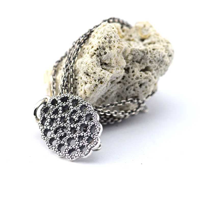 

Shimmering Lace Necklace 100% 925 Sterling Silver Clear Cz Necklaces Pendants for Women DIY Fine Jewelry PFN006