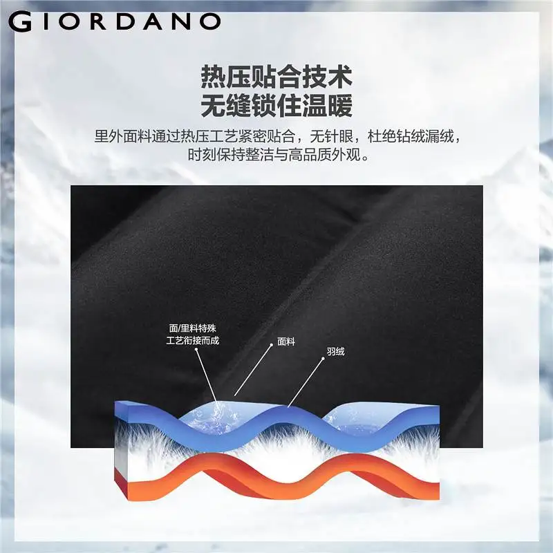 Giordano мужской пуховик из утиного пуха с капюшоном данная модель имеет широкий