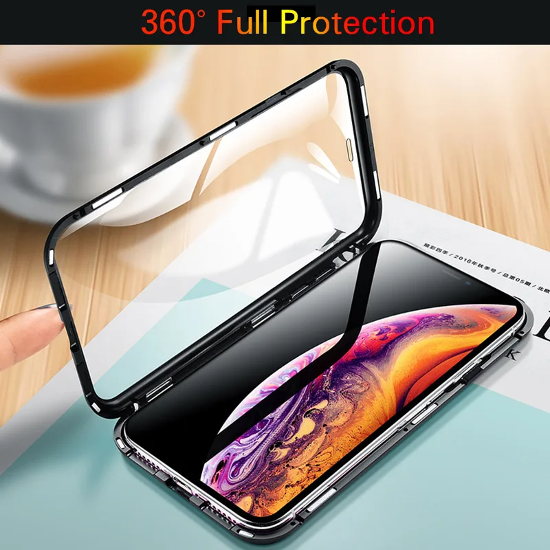 

Tempered Glass Case+Screen Film for iPhone X XS Max XR 8 8P 7 7P 6 6P 6S 6S Plus Cover Magnetic Adsorption Frame Full Protection