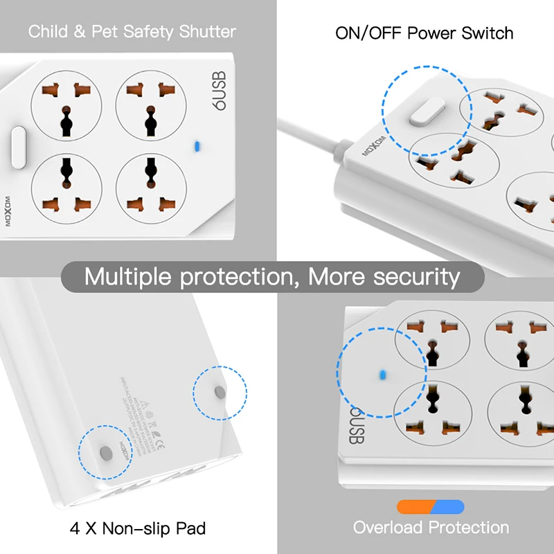 MOXOM умный дом электронный силовой разъем удлинитель 6 USB+ 4 розетки стандартный разъем интерфейс расширение ЕС Великобритания