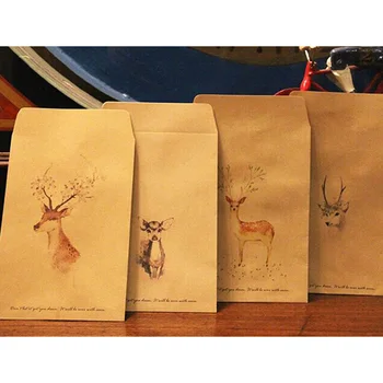 

10Pcs Deer Painting Small Kraft Bitty Bags Envelopes Random Party Favor Candy Bag Paper Gift Bags Christmas Party Decor Supplies