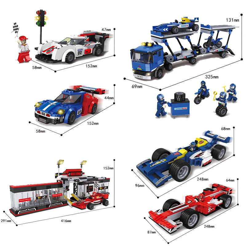 

racing car Series Building Blocks F1 Track repair station Car DIY Bricks Educational Toys for Children Boys Cool Gifts