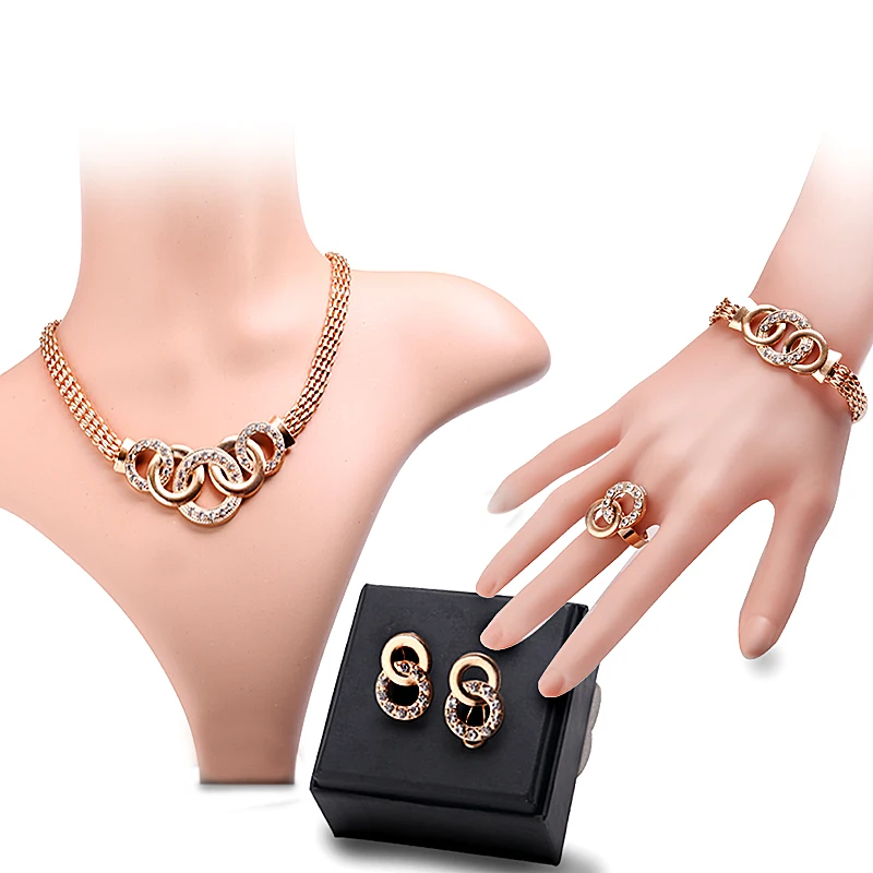 

2016 Hot Sale Silver Fashion Jewelry Sets Crystal Statement Necklace&Earrings&Rings&bracelet Fine Jewelry for Women Black Friday