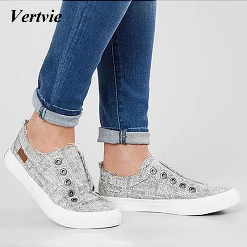 

VERTVIE Summer Canvas Shoes Women Sneakers Casual Canvas Shoes Female Summer Lace-Up Flat Trainers Vulcanize Simple Shoes