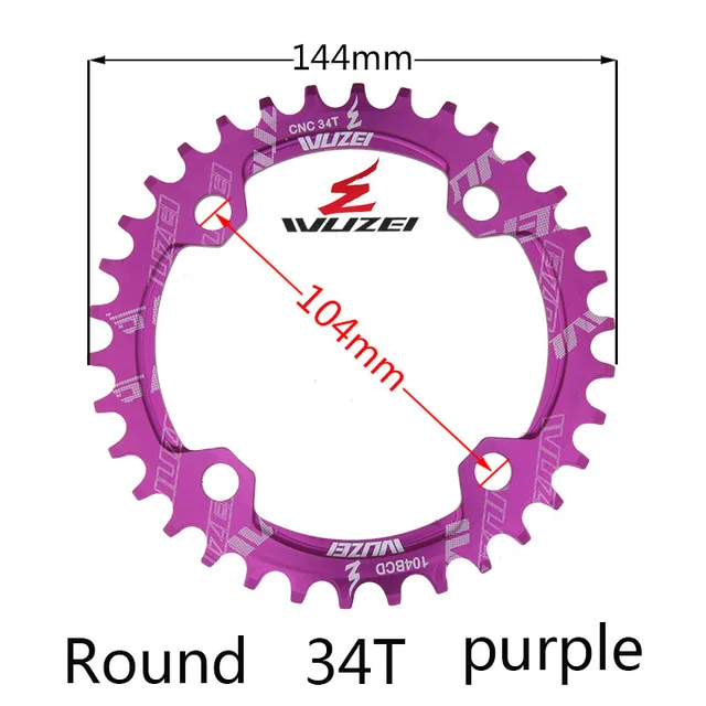 WUZEI одна скорость системы коленчатых колес кольцо узкий Широкий цепи 104BCD круглый 32T 34T 36T 38T для 11s 10s 9s 1*11 части - Цвет: Round 34T Purple