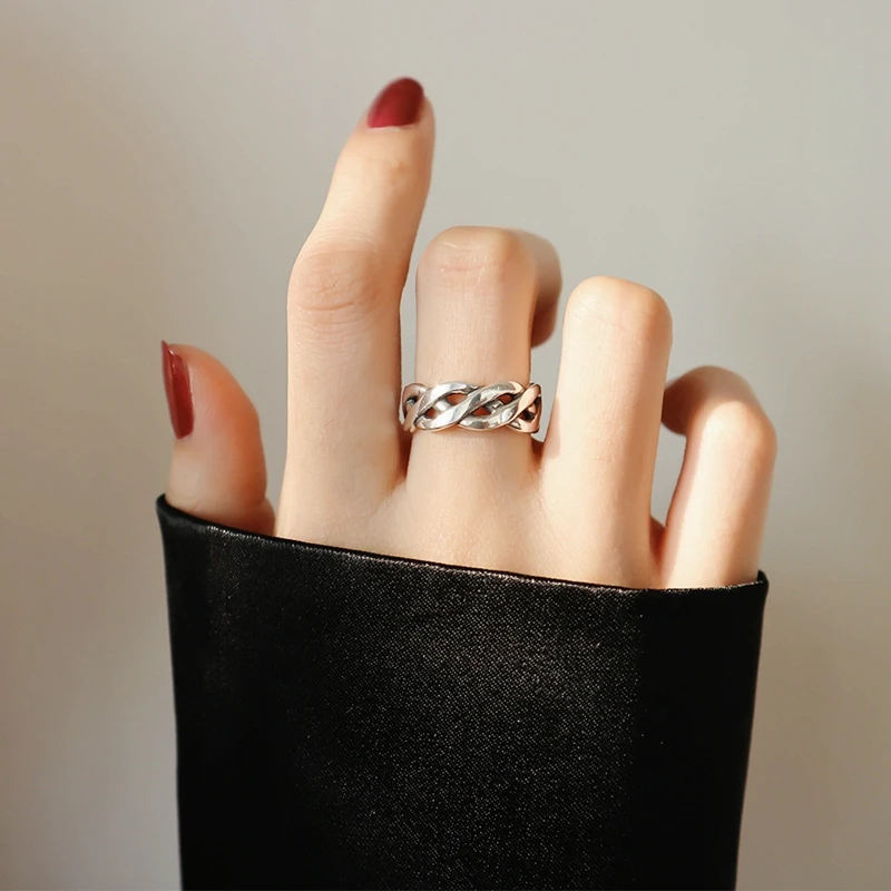 LouLeur 925 sterling silver Multi-line String knot weave rings simple temperament texture open for women jewelry | Украшения и