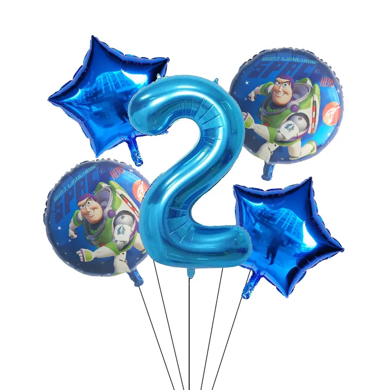 5pcs Toy Buzz Lightyear Story Balloons Cartoon Foil Helium 30 Inch Number Blue Balloons Happy Birthday Balloons Kids Toys Ball - Цвет: Флуоресцентный желтый