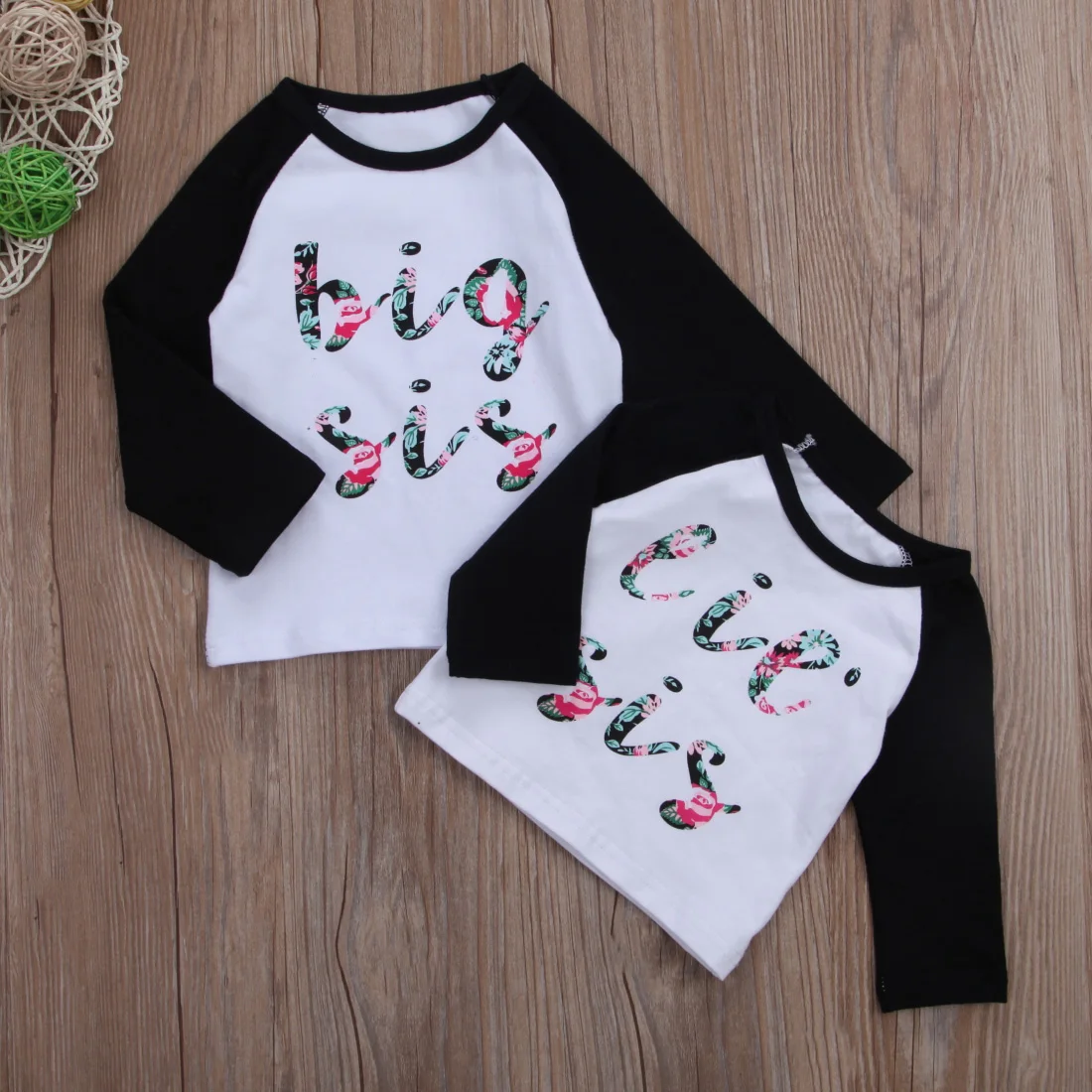 1 STÜCK Neugeborenen Baby Kleine Sis Big Sister T-shirt Top passenden Outfits Nette Blumendruck Baumwolle Langarm-shirt Für 0-7Y
