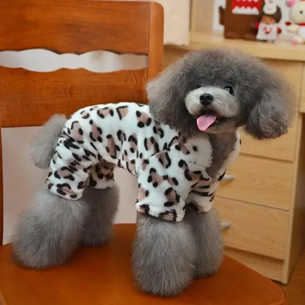 Dog Coat Hoodies Leopard Soft Pet Dog Jumpsuit Puppy Cat Clothes Fleece Leopard Costume Coat Warm Jumpsuit Z