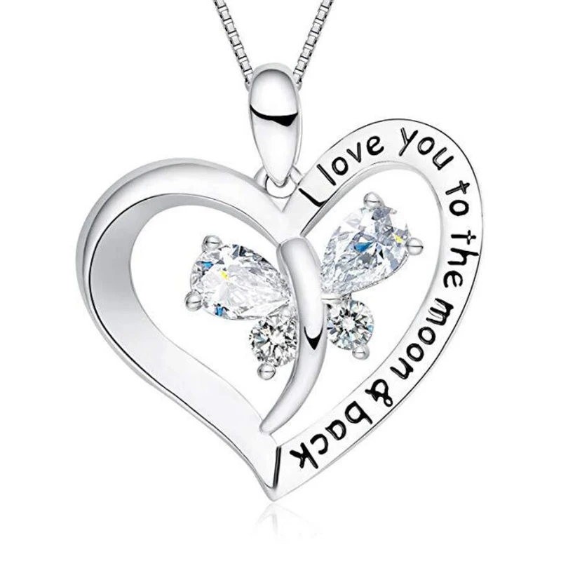 

KOFSAC Necklaces For Girl 925 Sterling Silver Jewelry Zircon I Love You To The MoonBack Necklace Women Valentine's Day Gifts