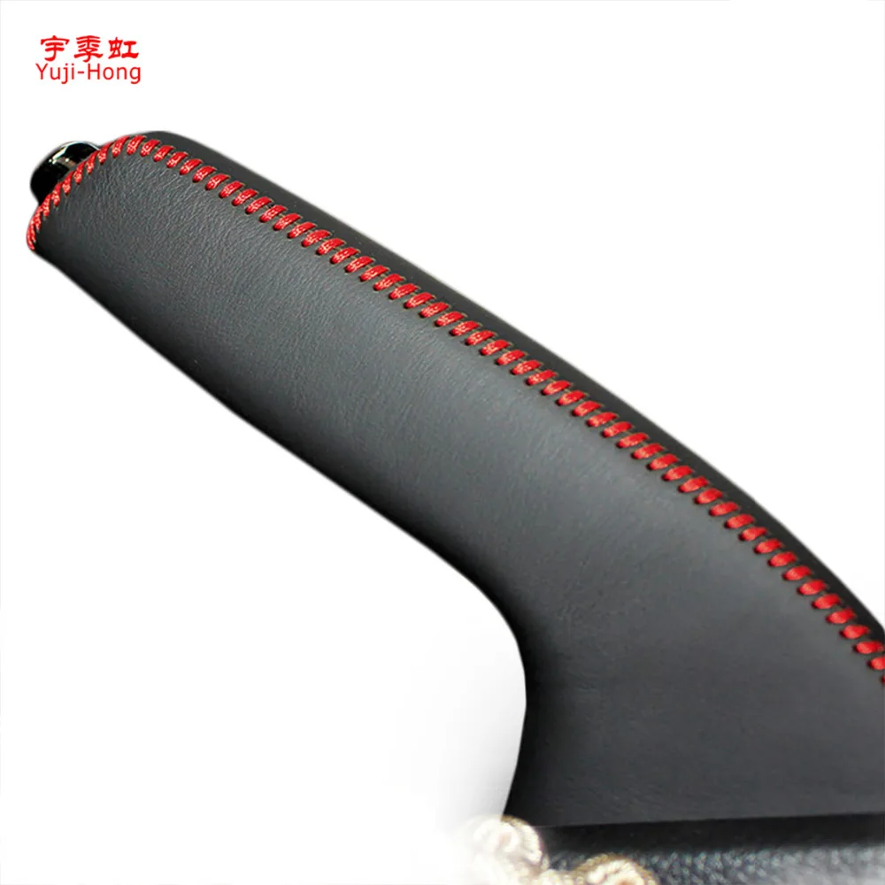 Car Handbrake Covers For Nissan TIIDA 2011~ Auto Handbrake Cover Genuine Leather Grips Black/Red thread hand brake cover