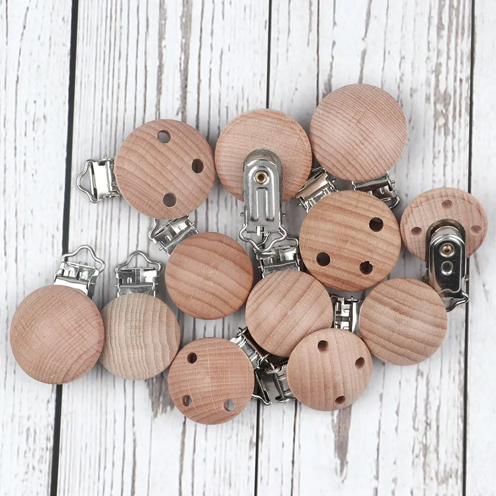

TYRY.HU 5pc Beech Wooden Pacifier Clips Solid Color Holders Round Infant Soother Clasps Holders Accessories Toy DIY hold Tool