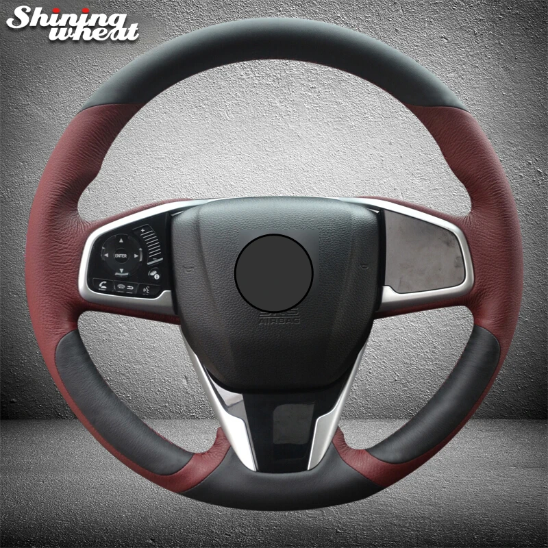 

Shining wheat Hand-stitched Black chocolate Leather Car Steering Wheel Cover for Honda Civic Civic 10 2016