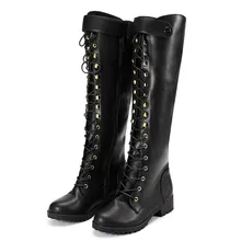 Женские сапоги до колена; Новинка года; сапоги в байкерском стиле; обувь на шнуровке; высокие сапоги-трубы в гладиаторском стиле; Повседневная Уличная обувь