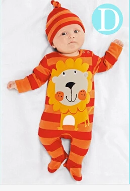 Одежда для маленьких мальчиков с изображением животных), одежда для малышей, комбинезон с длинными рукавами с изображением коровы, панды, Льва, тигра и милой шапочки - Цвет: d