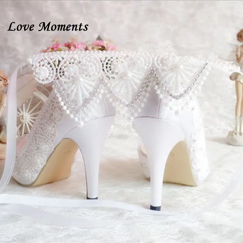 white lace court shoes